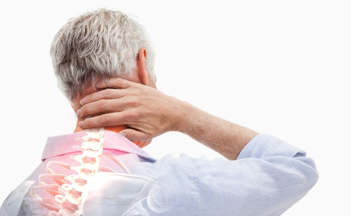 Neck pain in a person with osteochondrosis